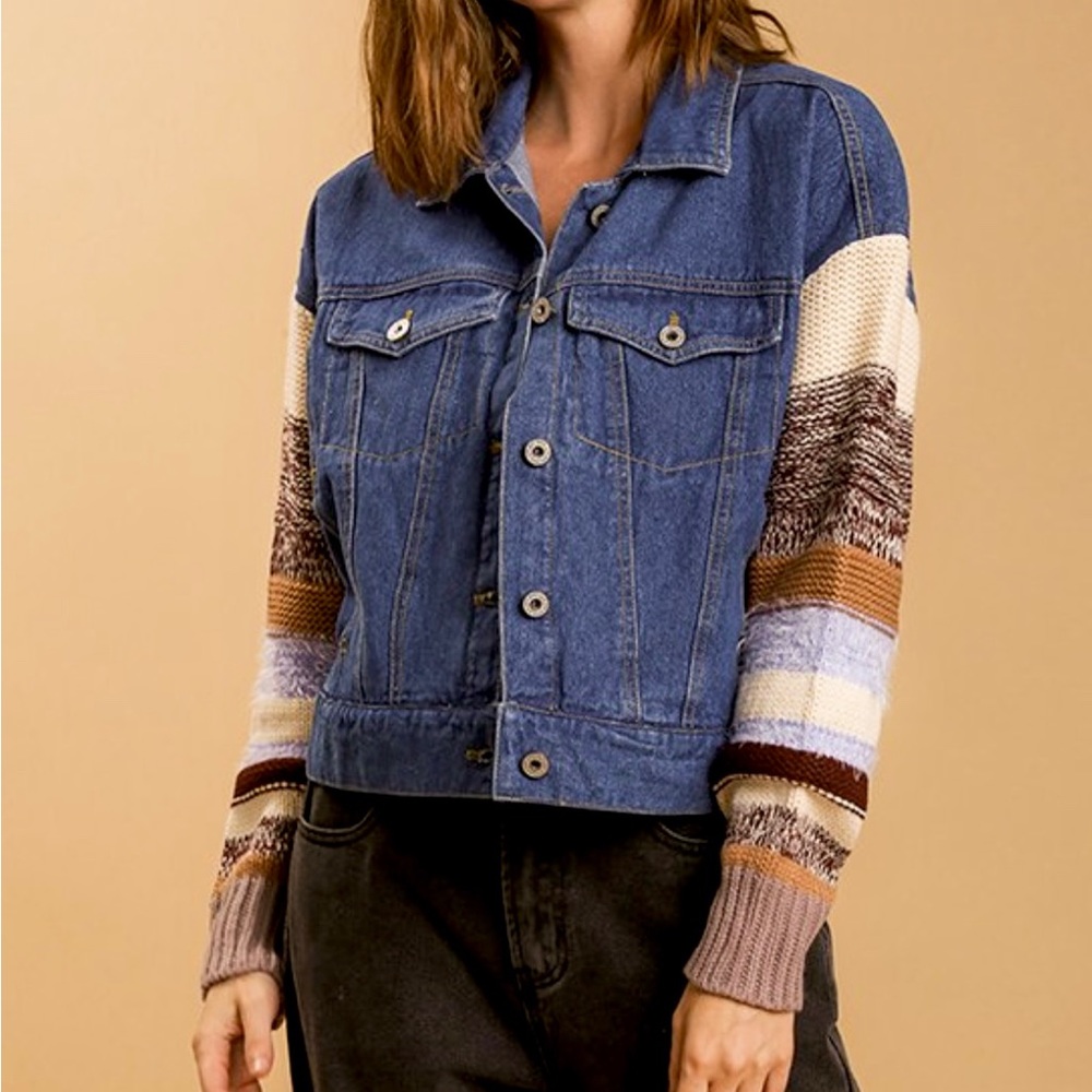 Umgee DenimSweater Sleeve Jacket - Picture 2 of 9